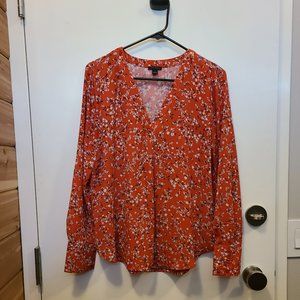 Ann Taylor Orange Blouse with Floral Print